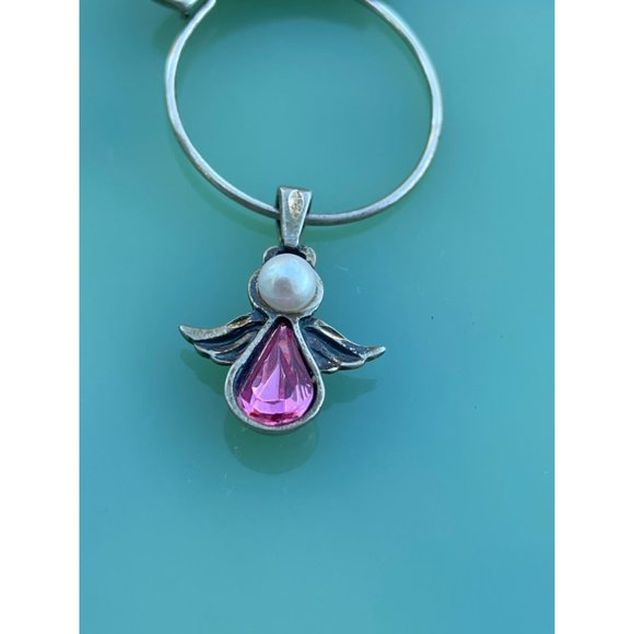 Vintage Lil Angels 925 silver Charm Holder Pendant Chain Pink charm - Picture 16 of 16